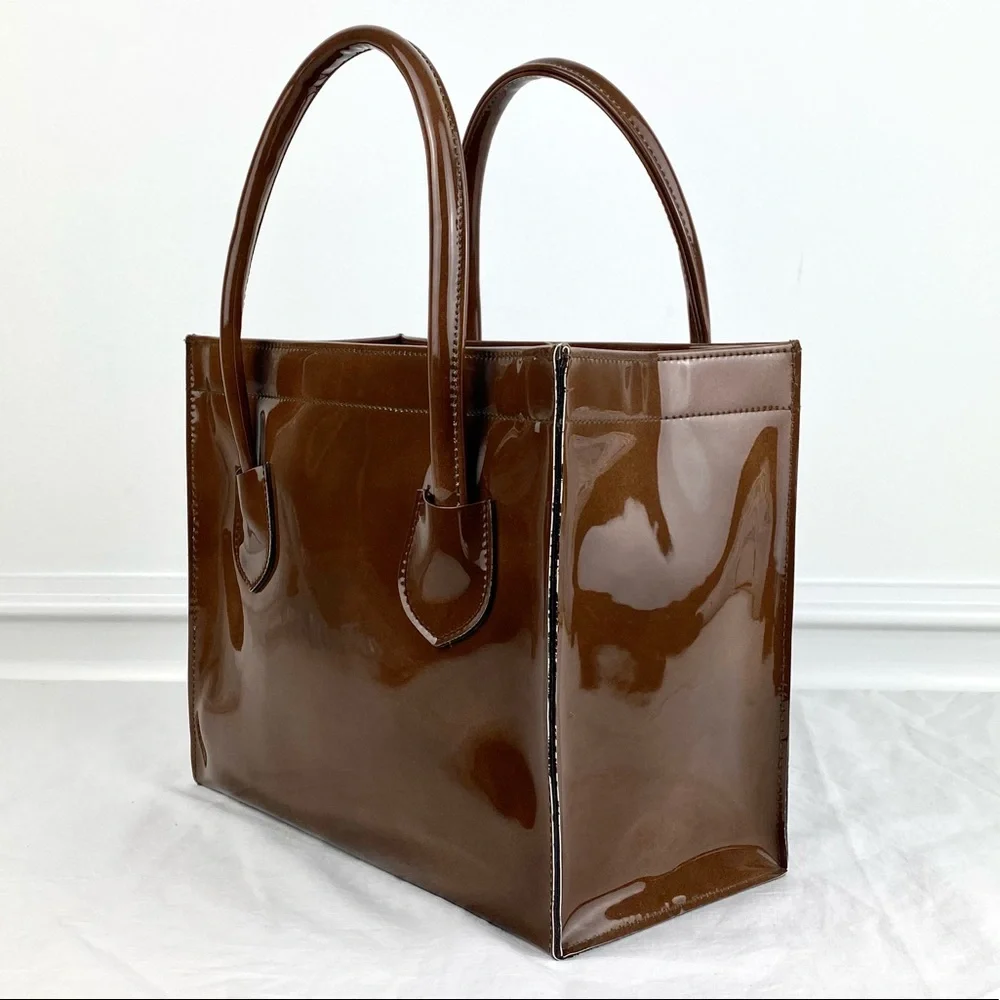 Gorgeous Vintage Ronay Dark Brown Patent Leather Handbag Purse 1960s - Picture 1 of 10